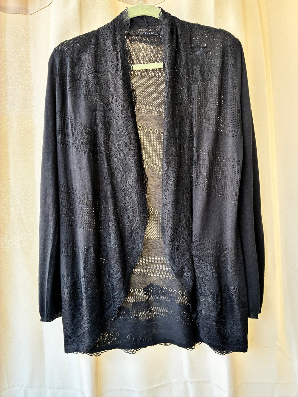 Elie Tahari Medium Silk & Cashmere Lace Black Open Cardigan Medium